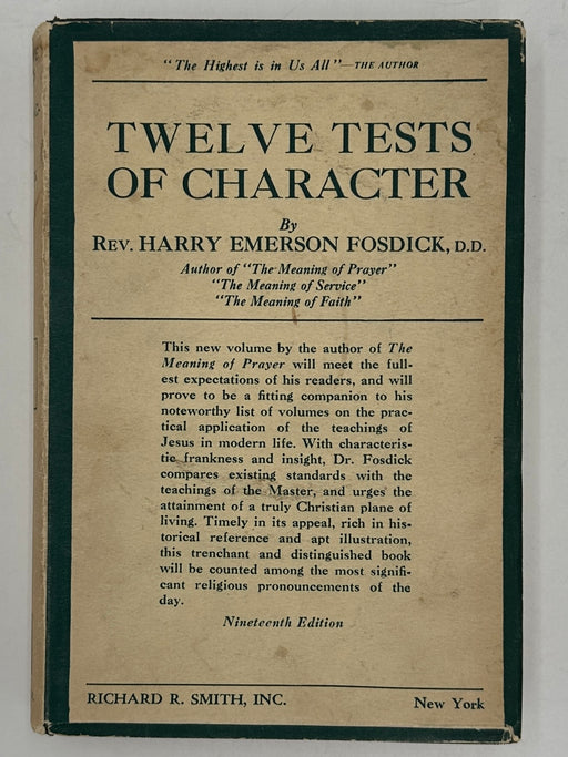Twelve Tests of Character by Harry Emerson Fosdick from 1930 - ODJ Recovery Collectibles