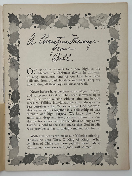 AA Grapevine from December 1953 - Christmas Message from Bill