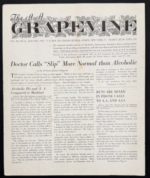 The A.A. Grapevine — January 1947 | Volume III, No. 8 | Dr. Silkworth & Bill W. Articles
