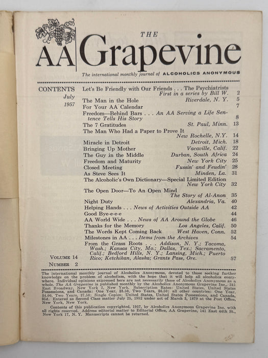 AA Grapevine - A Milestone Issue - July 1957