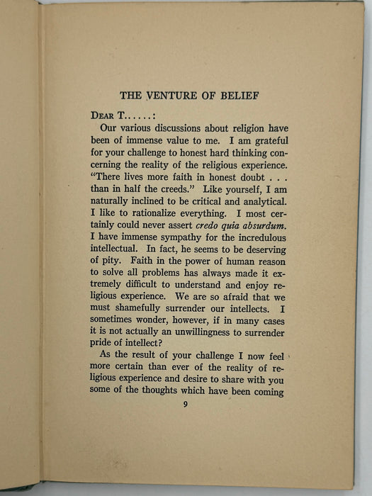 The Venture of Belief by Philip Marshall Brown — Second Edition