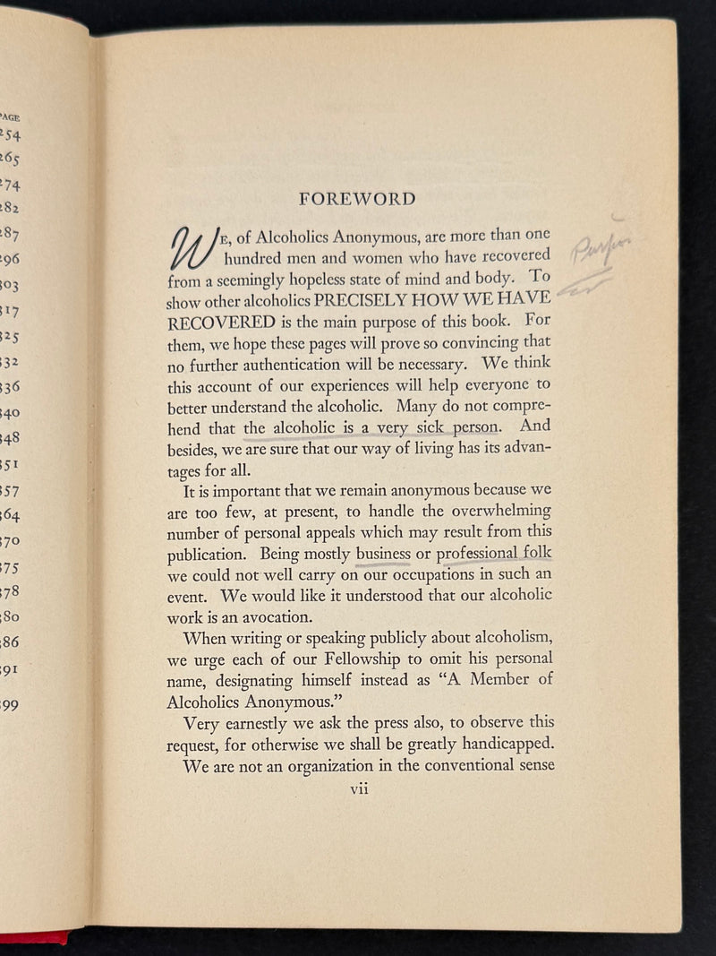 Alcoholics Anonymous Big Book — First Edition, First Printing — April 1939