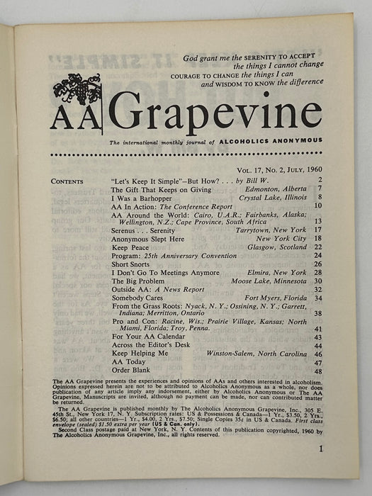 AA Grapevine from July 1960 - Let’s Keep It Simple by Bill W