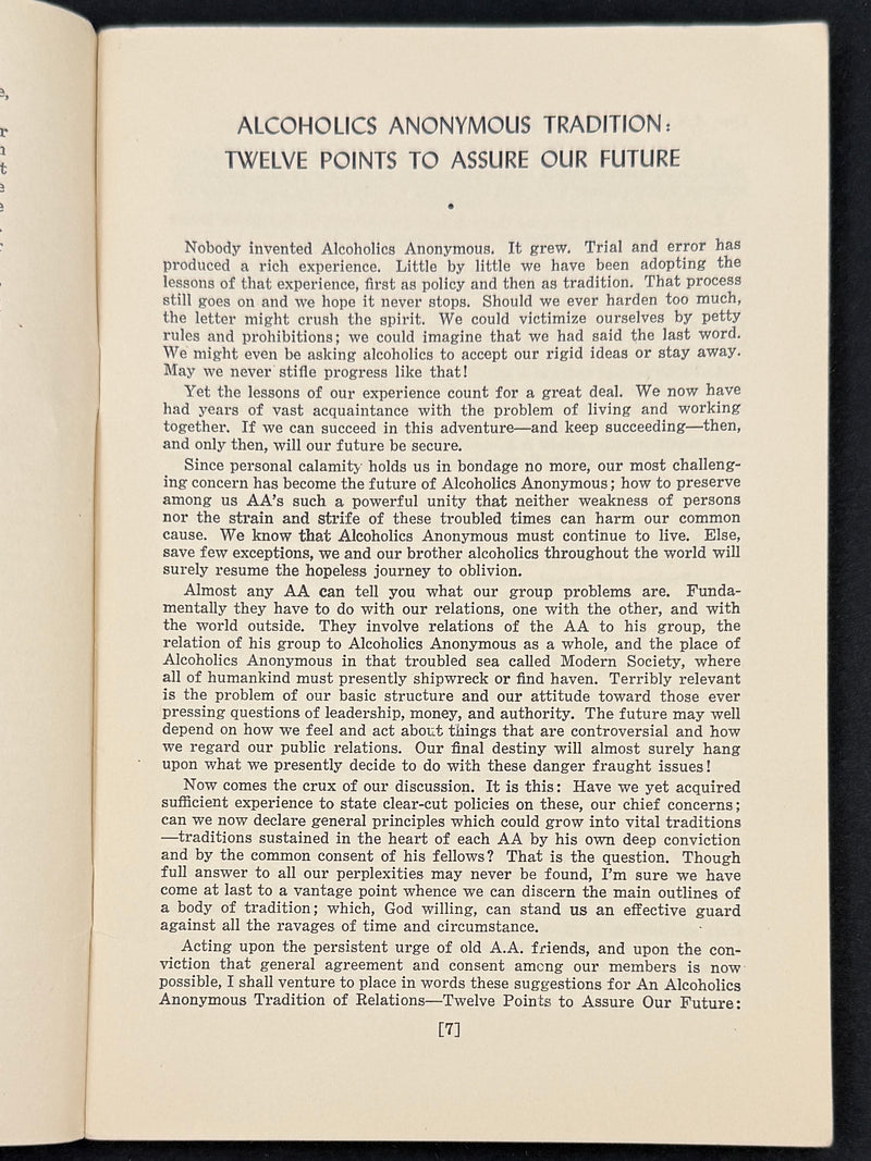 A.A. Tradition: “Our Experience Has Taught Us…”  Works Publishing, Inc. · 1947 · First Printing