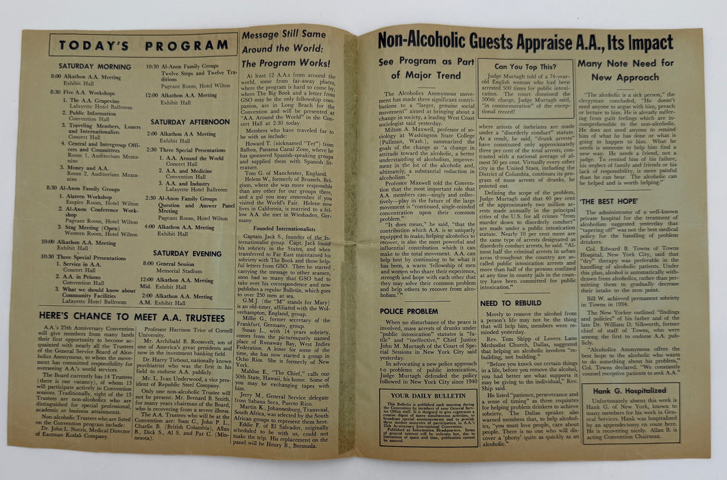 Set of Twenty-Fifth Anniversary A.A. Convention Daily Bulletins - 1960 in Long Beach, CA