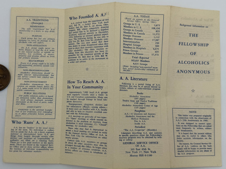 THE FELLOWSHIP OF ALCOHOLICS ANONYMOUS - Pamphlet from 1961