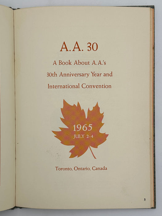 Anniversary Book - A.A. 30 - Toronto, Ontario, Canada - 1965 International Convention