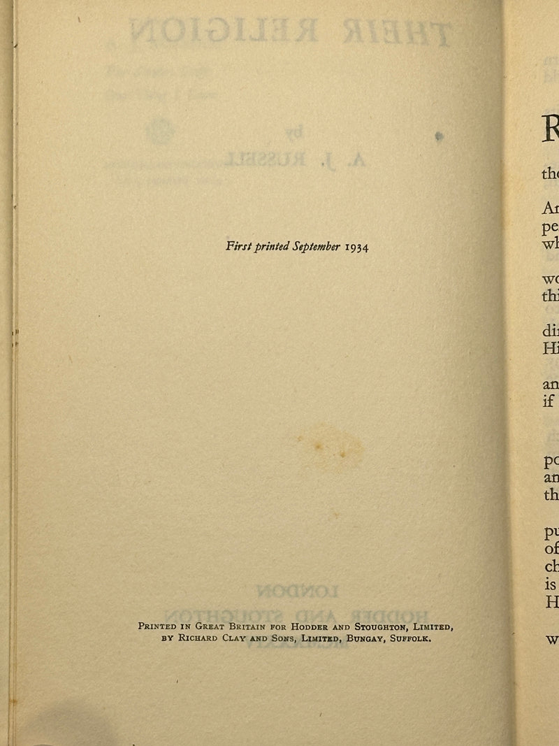 Their Religion by A.J. Russell - First Printing from 1934 Recovery Collectibles