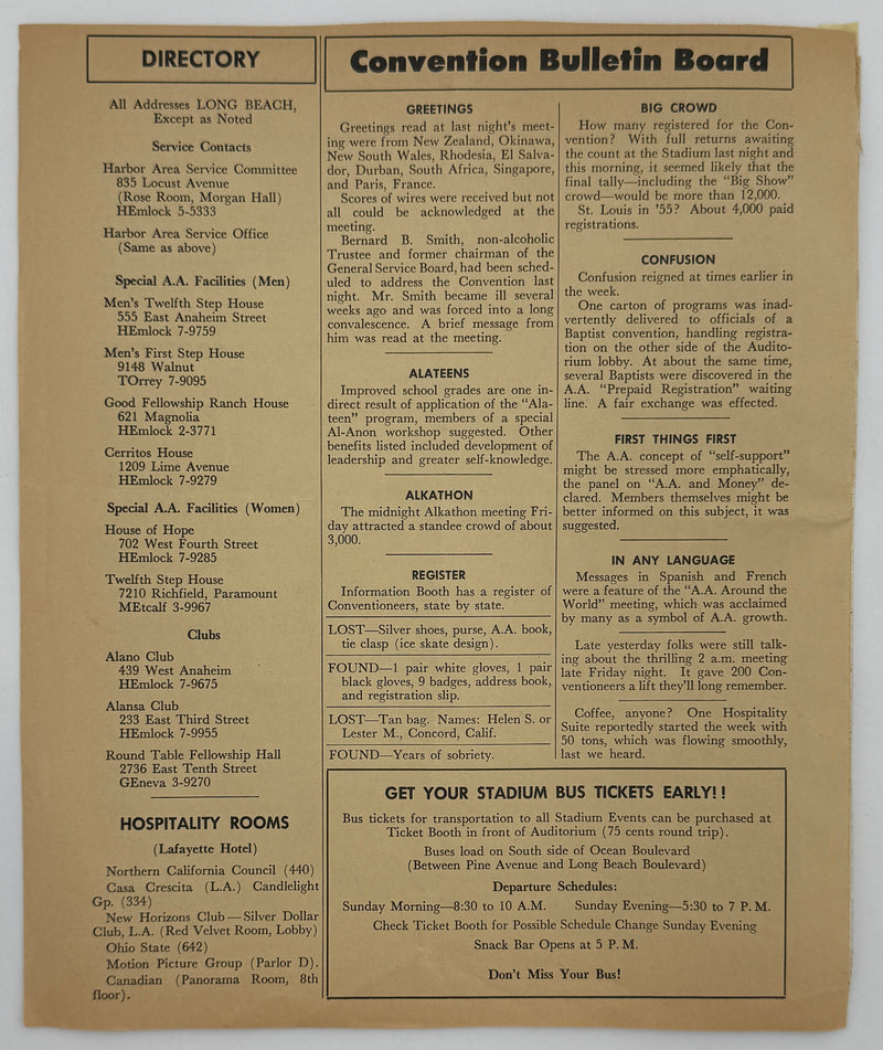 Set of Twenty-Fifth Anniversary A.A. Convention Daily Bulletins - 1960 in Long Beach, CA