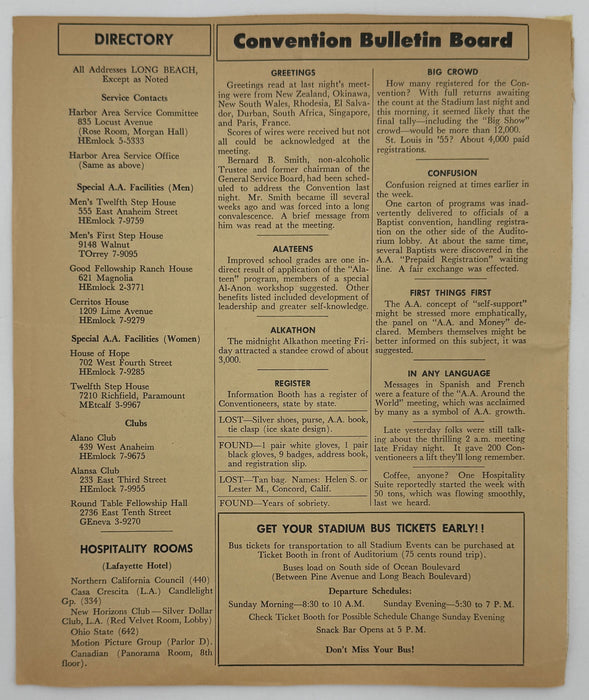 Set of Twenty-Fifth Anniversary A.A. Convention Daily Bulletins - 1960 in Long Beach, CA