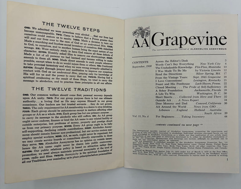 AA Grapevine from September 1958