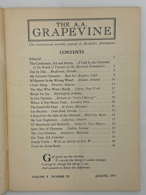 AA Grapevine - August 1953 - Family Circle by Lois W Recovery Collectibles