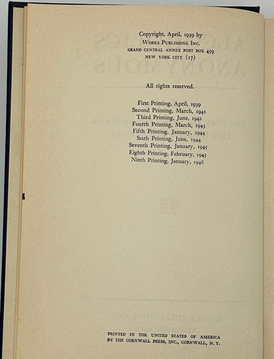 Alcoholics Anonymous — First Edition, Ninth Printing (January 1946) — With Original Dust Jacket