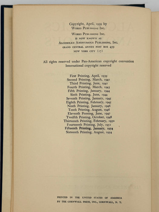 Alcoholics Anonymous — First Edition, Sixteenth Printing (August 1954) With Original Dust Jacket