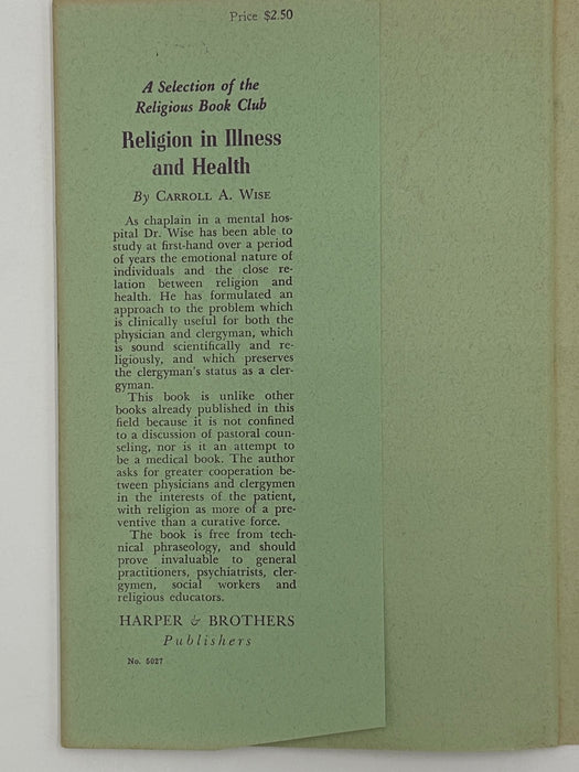 Religion in Illness and Health by Carroll A. Wise Recovery Collectibles