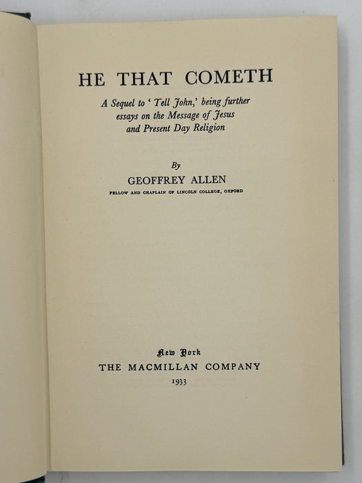 He That Cometh by Geoffrey Allen from 1933 - ODJ