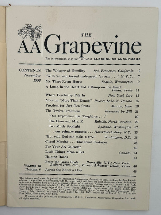 AA Grapevine - Traditions Month - November 1956