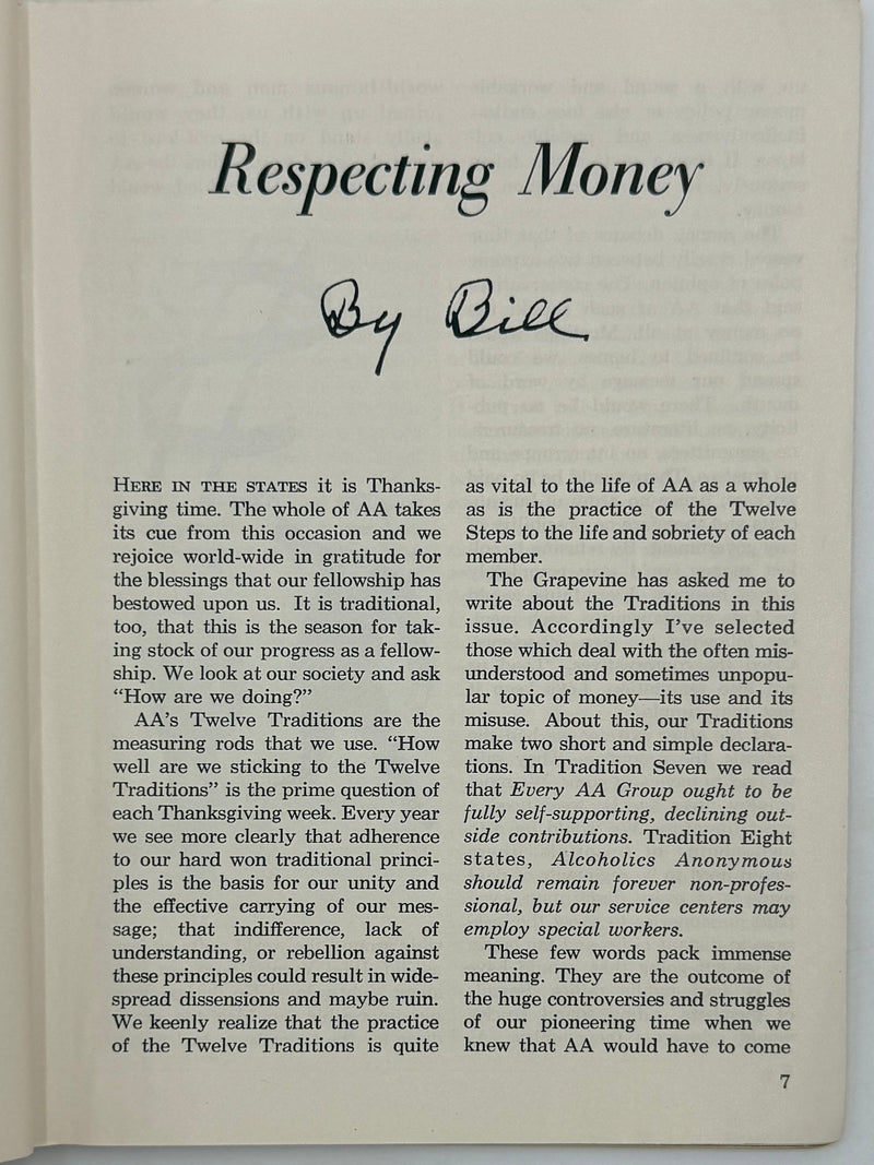 AA Grapevine from November 1957 - Traditions Month Recovery Collectibles
