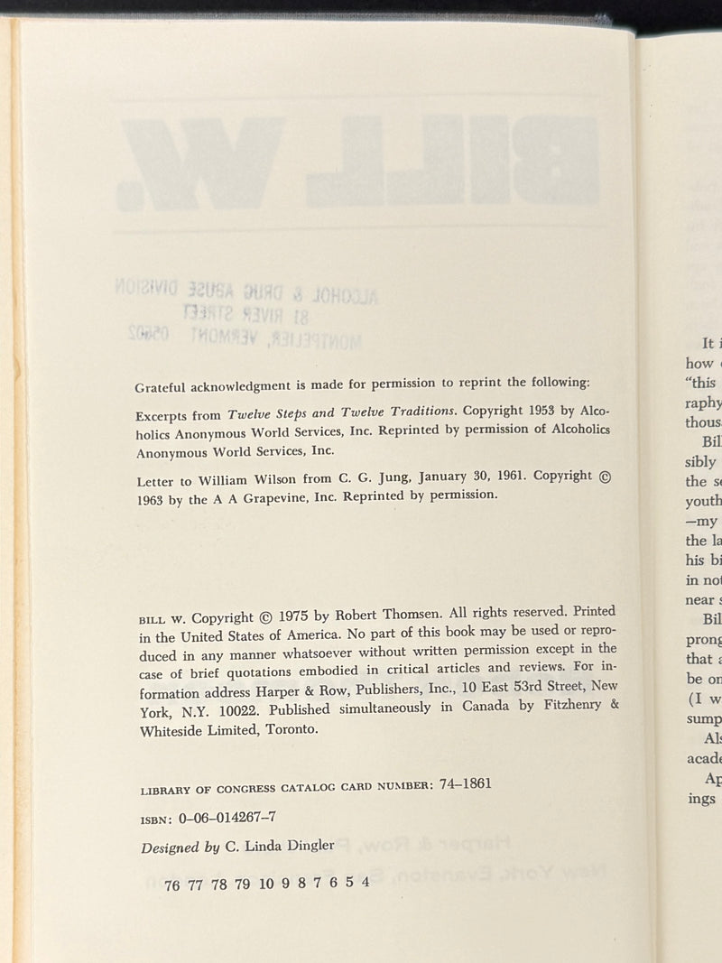Bill W. by Robert Thomsen — 1975 Fourth Printing | Original Dust Jacket