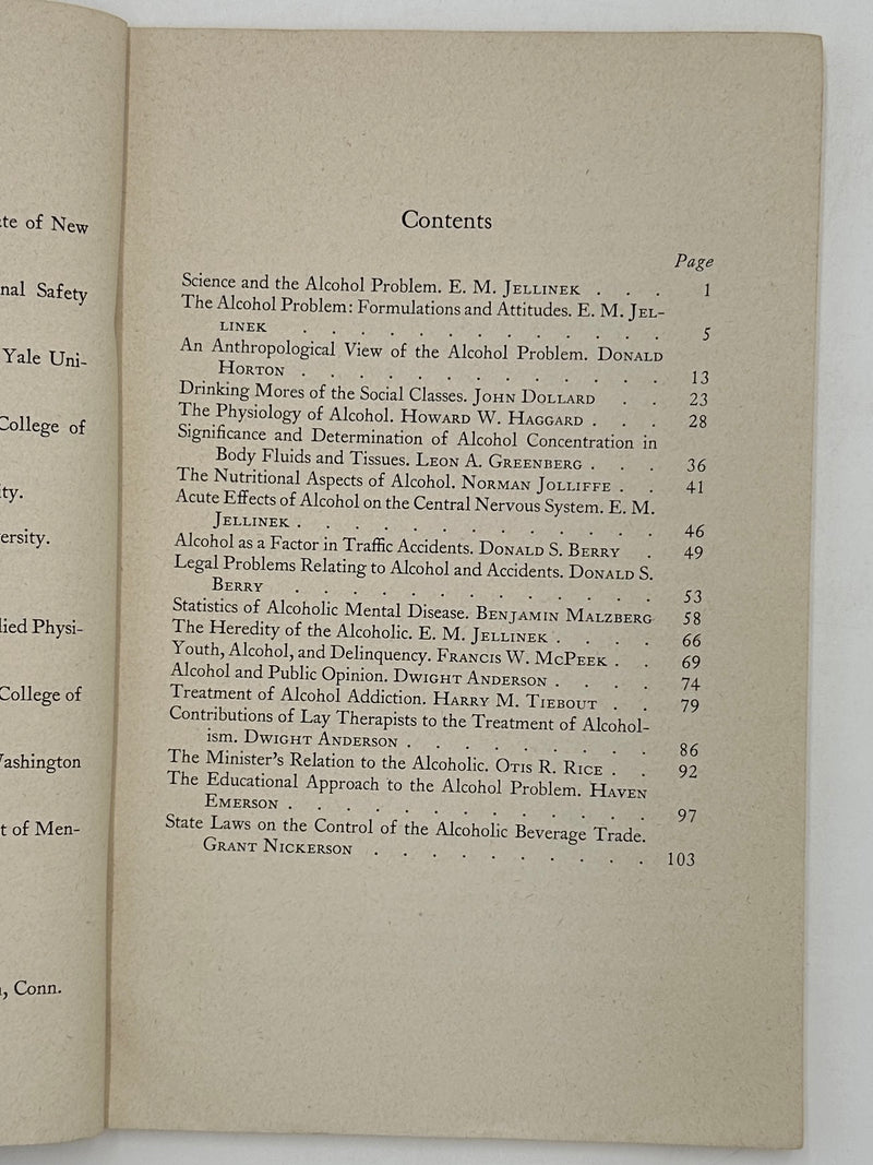 Abridged Lectures of the First (1943) Summer Course on Alcohol Studies at Yale University