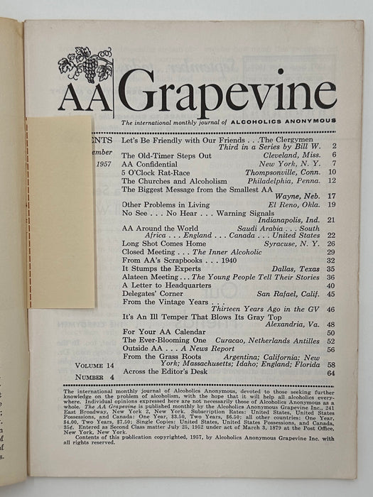 AA Grapevine from September 1957