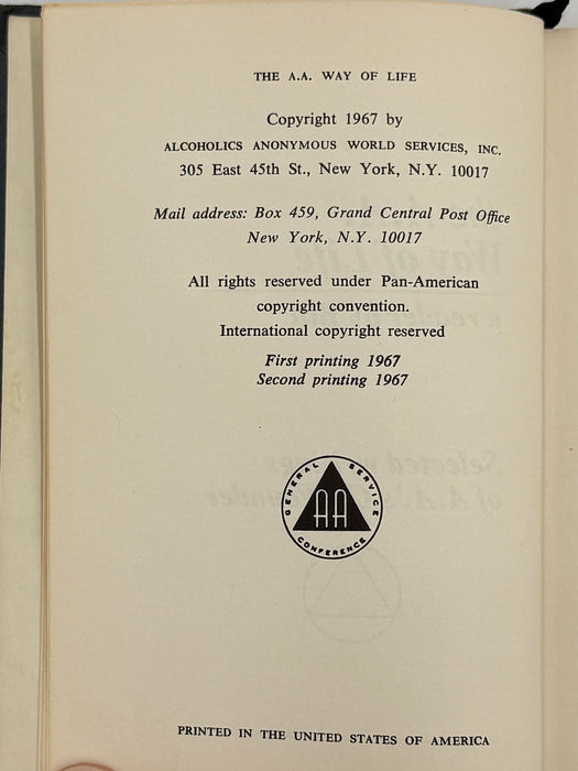 Signed by Bill W. - The AA Way of Life - Second Printing 1967 - ODJ