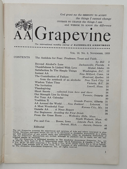 AA Grapevine from November 1959 - Traditions Month