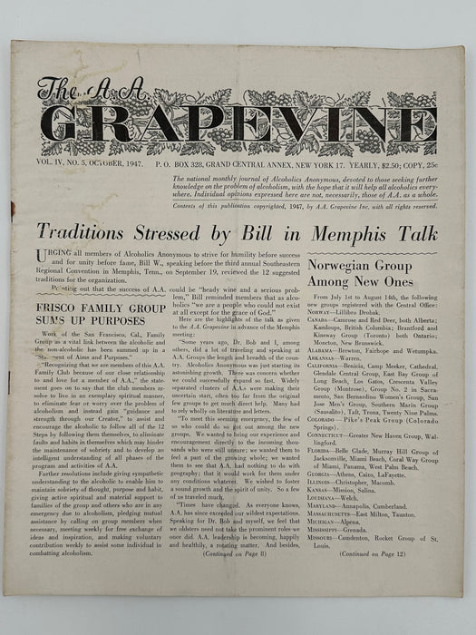 The A.A. GRAPEVINE from October 1947 Recovery Collectibles