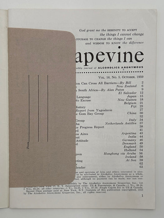 AA Grapevine from October 1959 - International Issue