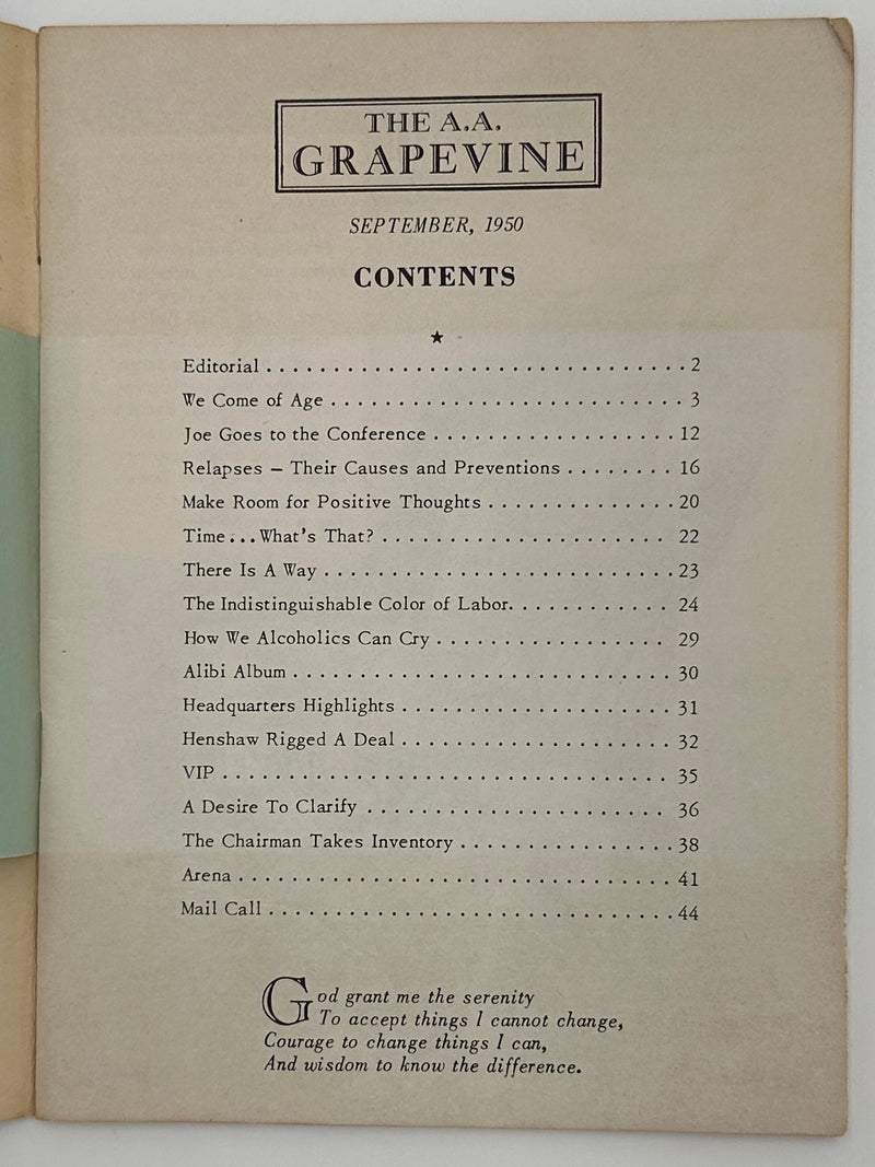 AA Grapevine from September 1950 - We Come of Age by Bill