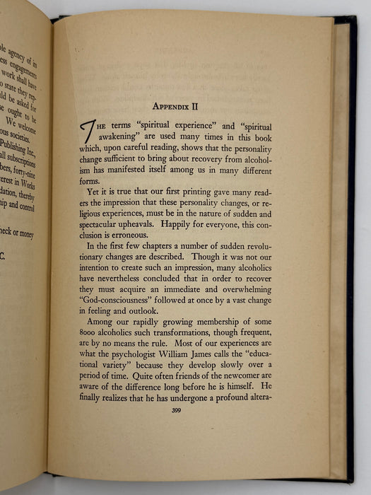 Alcoholics Anonymous First Edition 4th Printing Big Book 1943 - Blue - RDJ