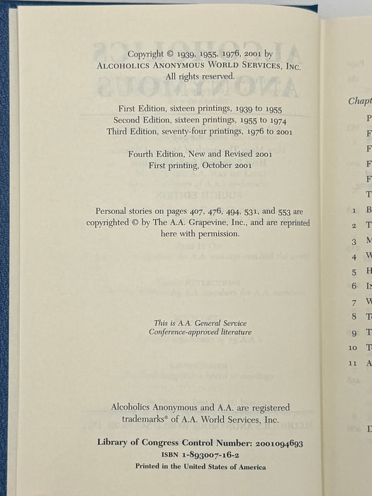 Alcoholics Anonymous Fourth Edition First Printing from 2001