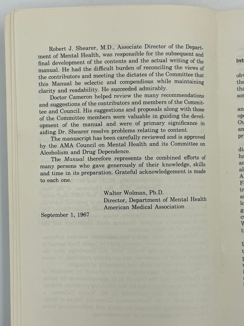 Manual on Alcoholism of the American Medical Association - 1967