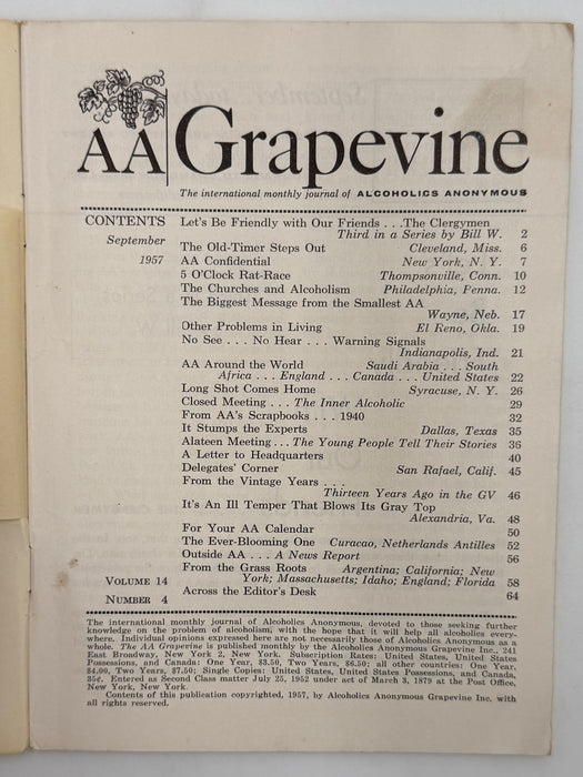 AA Grapevine from September 1957