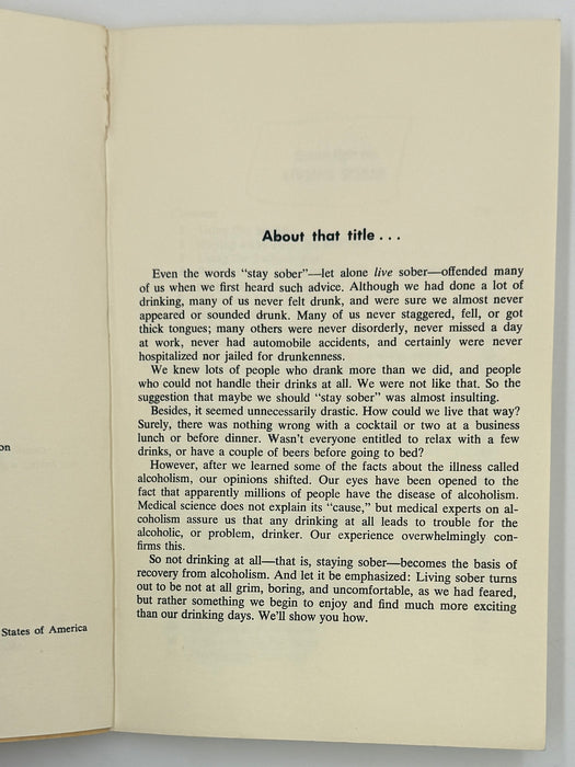 Living Sober - Sixth Printing from 1981