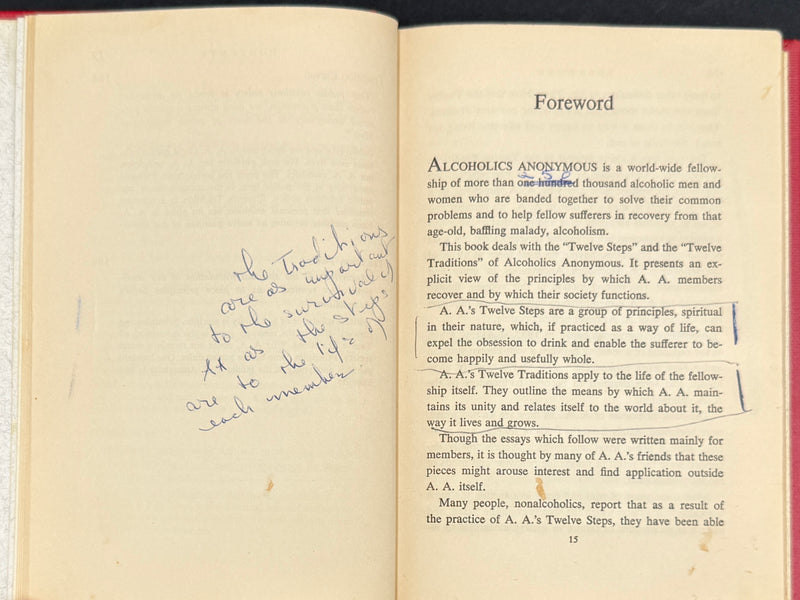 Twelve Steps and Twelve Traditions — First Edition, First Printing (1953) — Inscribed by Bill W. — Custom Bound