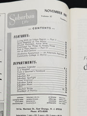 A photographed open magazine or book spread showing the November 1991 issue of Suburban Life, with the table of contents printed on the left page and the next page visible on the right.
