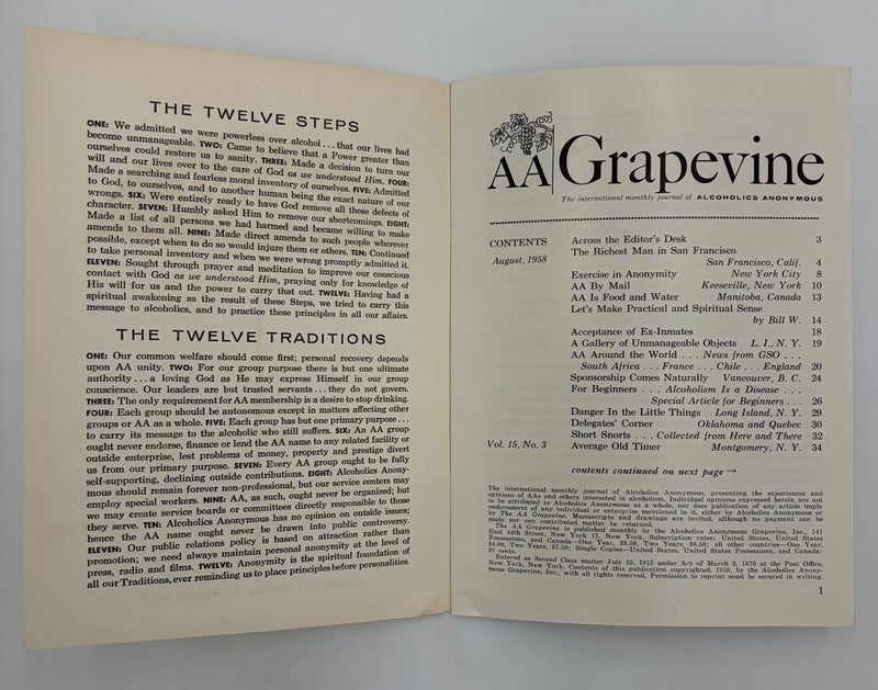 AA Grapevine from August 1958 - Let’s Make Practical and Spiritual Sense by Bill
