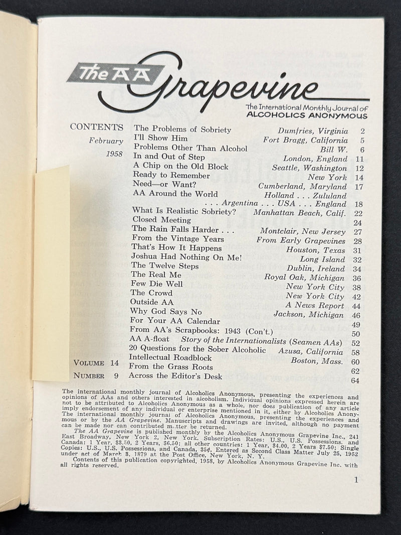 AA Grapevine - Problems Other Than Alcohol by Bill - February 1958