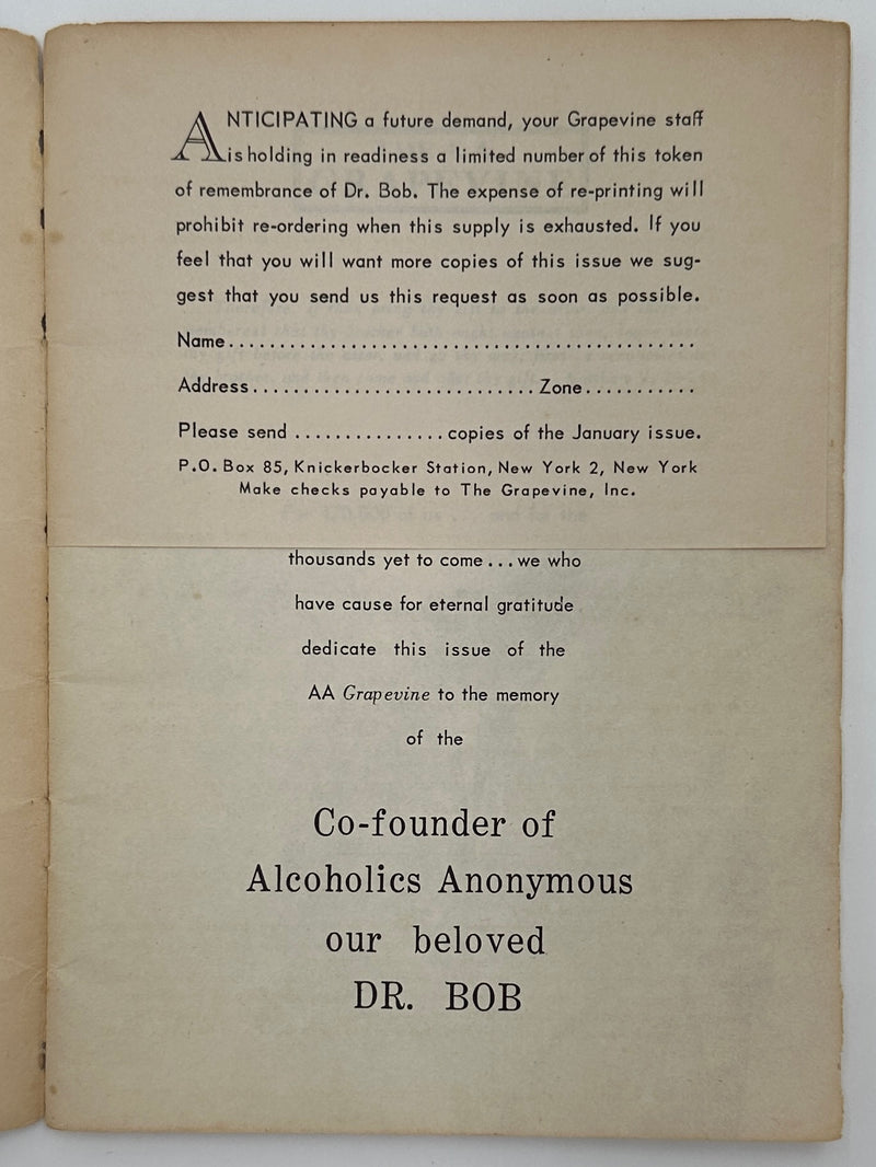 AA Grapevine from January 1951 - Tribute to Dr. Bob