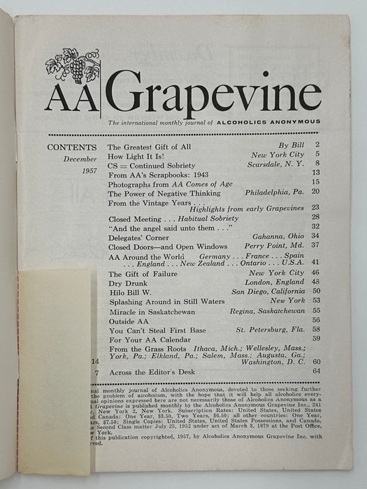 AA Grapevine from December 1957 - The Greatest Gift of All by Bill