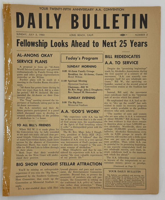 Set of Twenty-Fifth Anniversary A.A. Convention Daily Bulletins - 1960 in Long Beach, CA