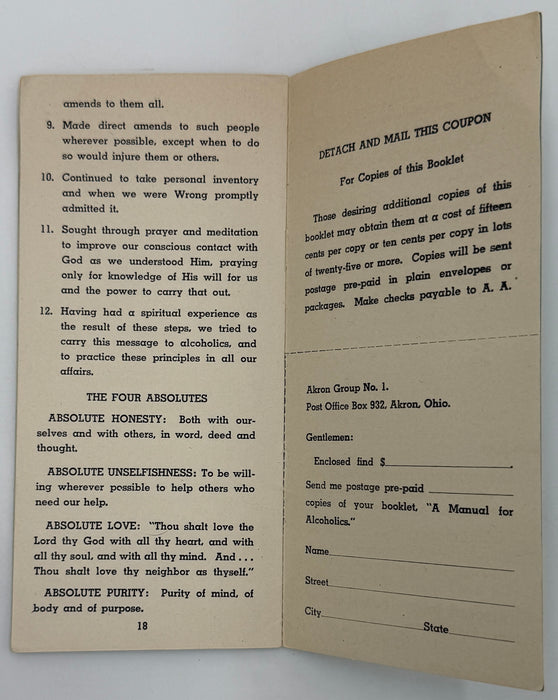 A Manual for Alcoholics Anonymous “Akron Manual” - First Printing