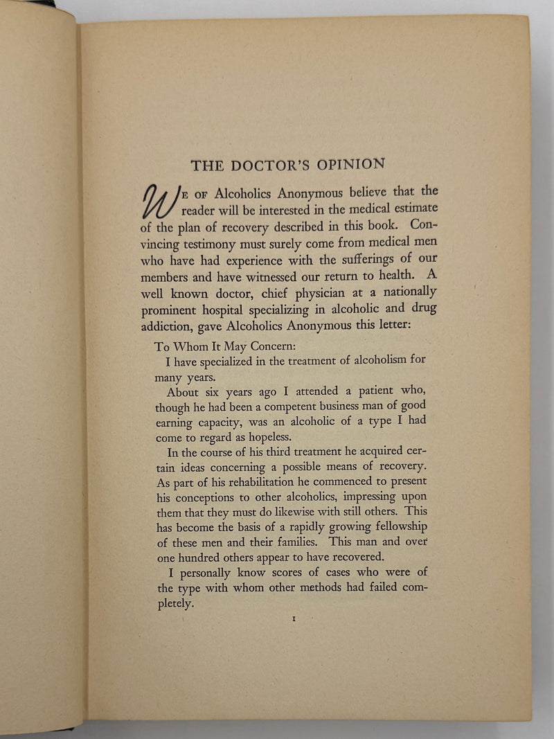 Alcoholics Anonymous First Edition 4th Printing Big Book 1943 - Blue - RDJ