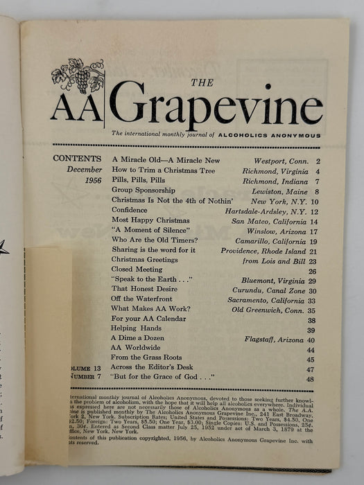 AA Grapevine from December 1956 - Christmas Greetings from Lois and Bill
