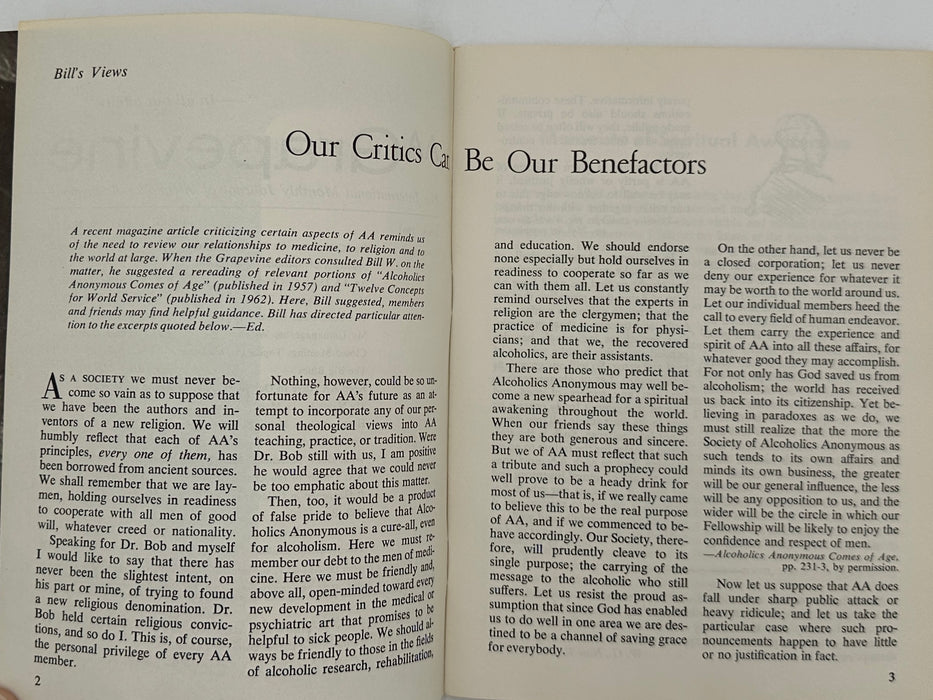 AA Grapevine from April 1963 - Our Critics Can Be Our Benefactors by Bill