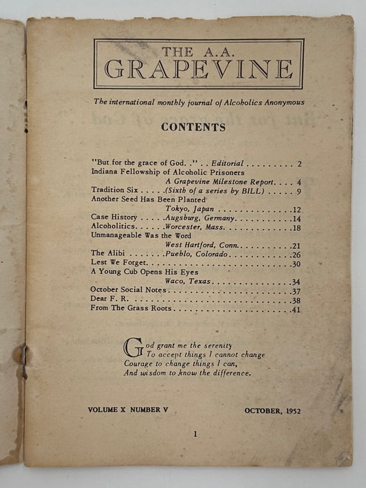 AA Grapevine from October 1952 - Tradition Six