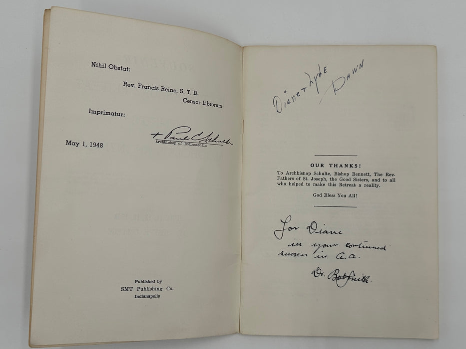 Signed by Dr. Bob Smith & Father Pfau - AA Retreat Book - June 1948 West Coast Collection