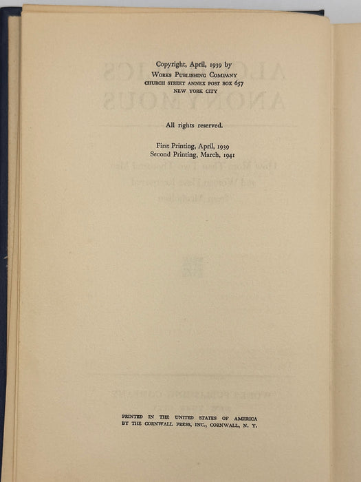 Alcoholics Anonymous Big Book First Edition 2nd Printing from 1941