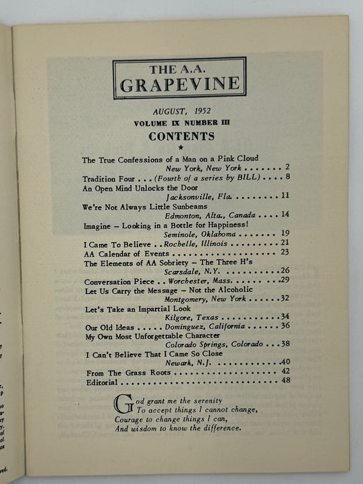 AA Grapevine from August 1952